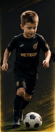 Юный футболист «Метеора» 7–8 лет с мячом